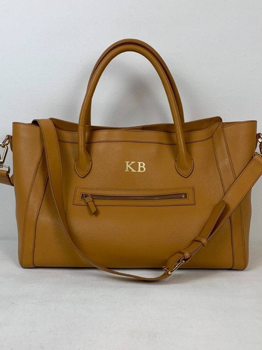 Mark and Graham Zoe Leather WFH Tote - Stylish Mustard or Tan Work Bag